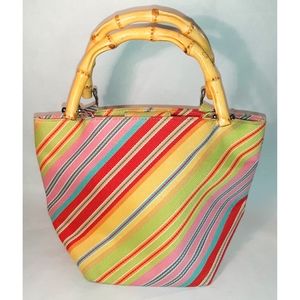 Talbots, Multi Color Twill Handbag w/Bamboo Handle